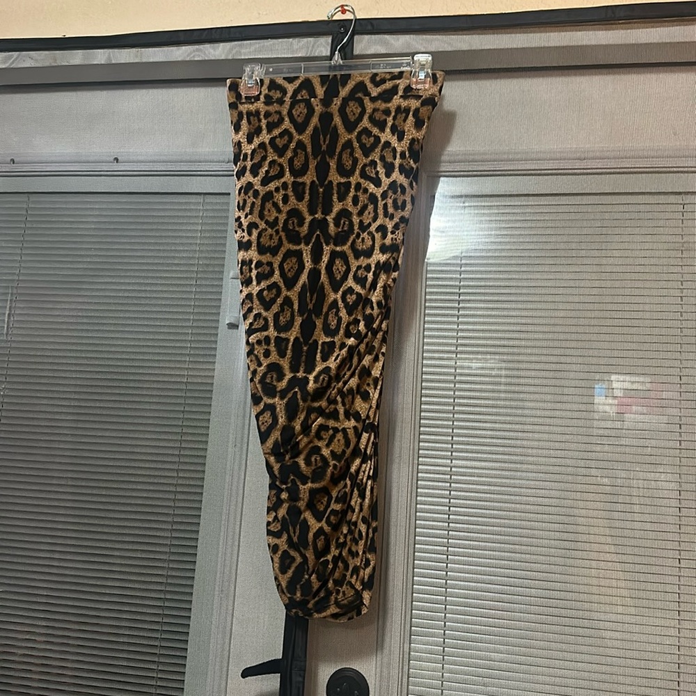 Leopard Print Ruched Pencil Skirt
